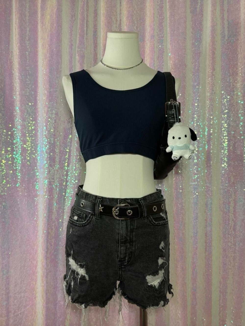 32° COOL Navy Blue Ribbed Sports Bra / Crop Top (S) ★彡
